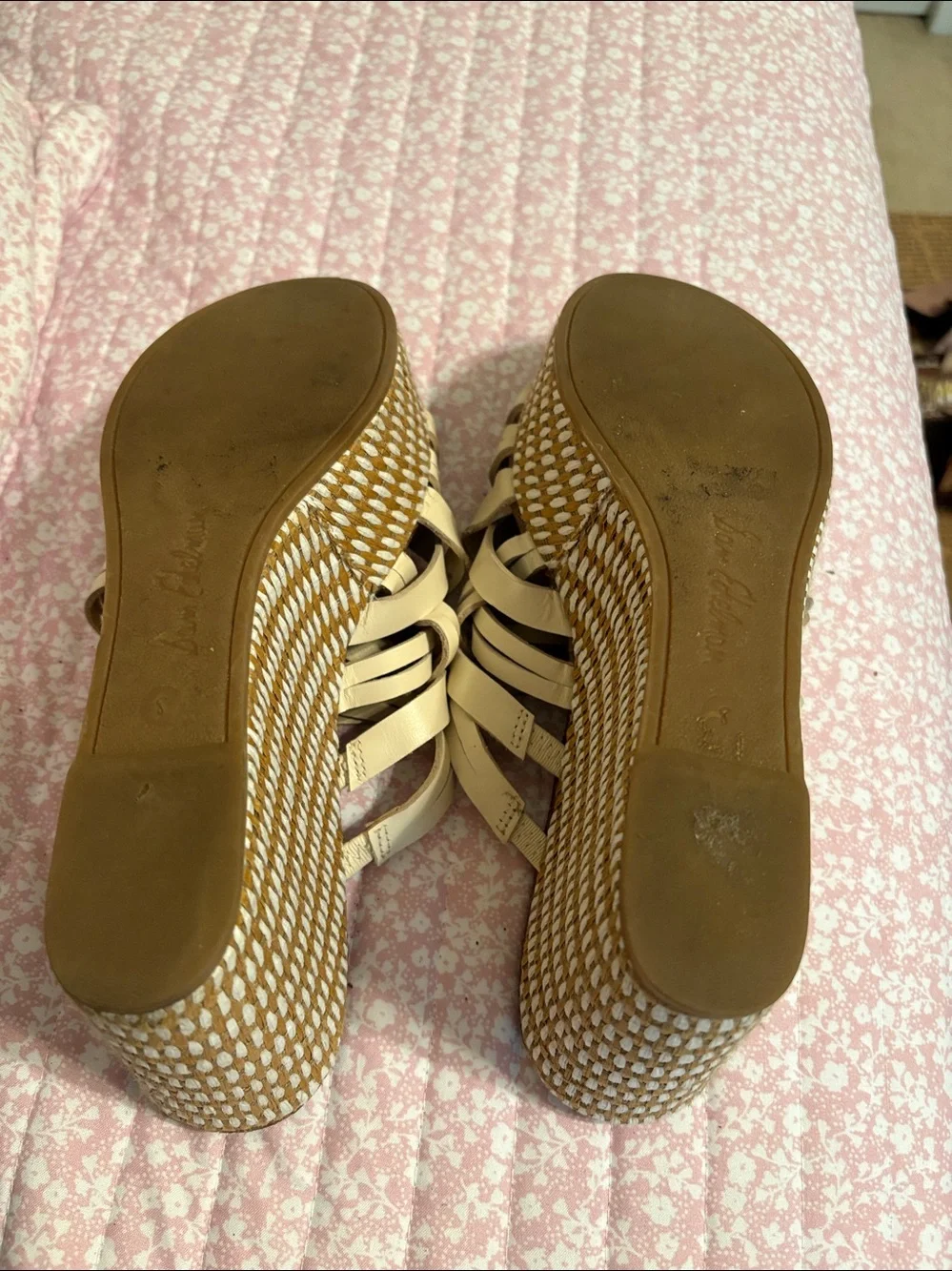 Sam Edelman Cream Woven Slide Wedges
